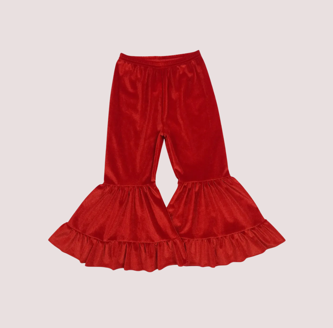 Red Velvet Ruffle Girls Bell Bottom Pants