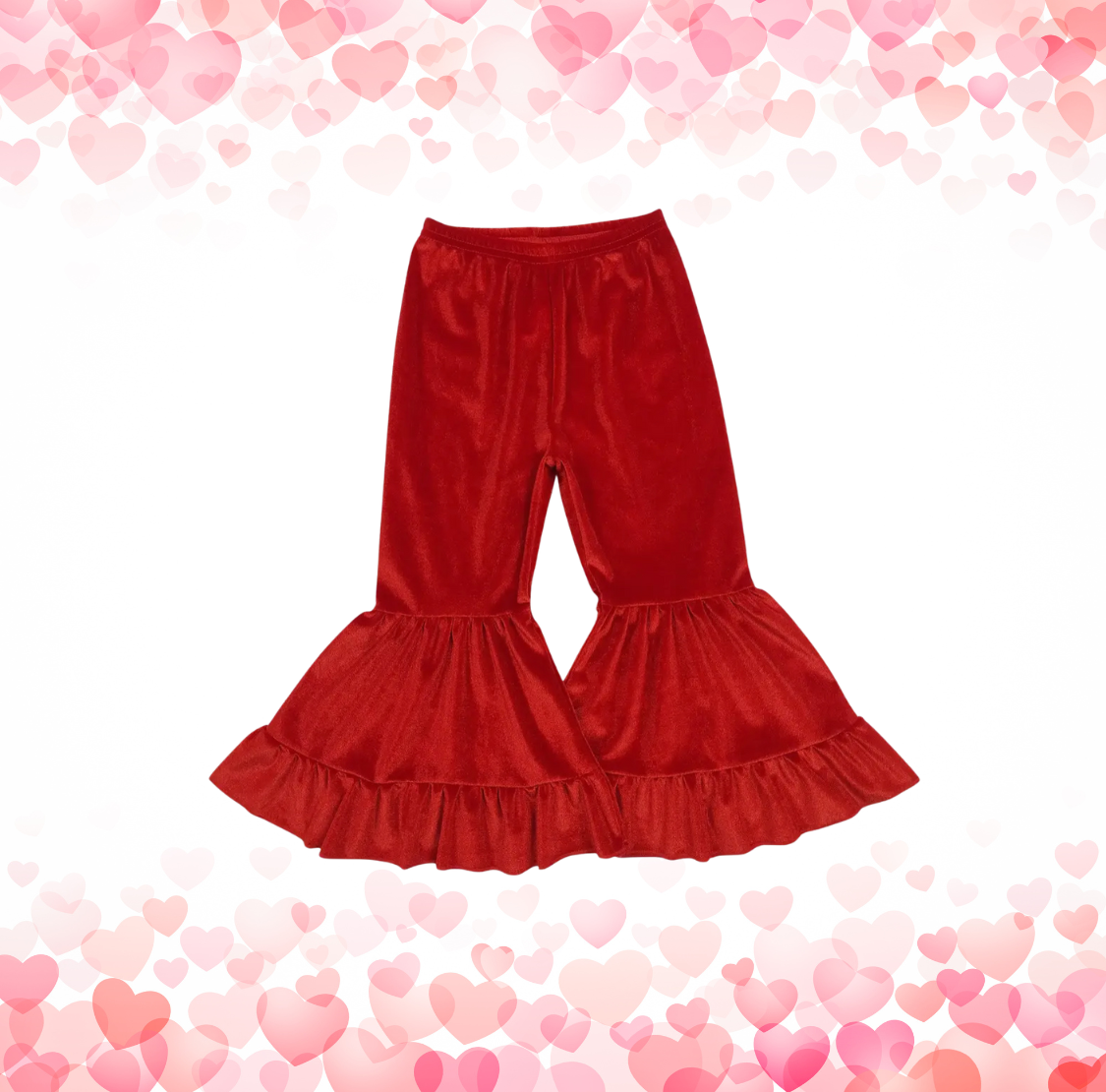 Red Velvet Ruffle Girls Bell Bottom Pants