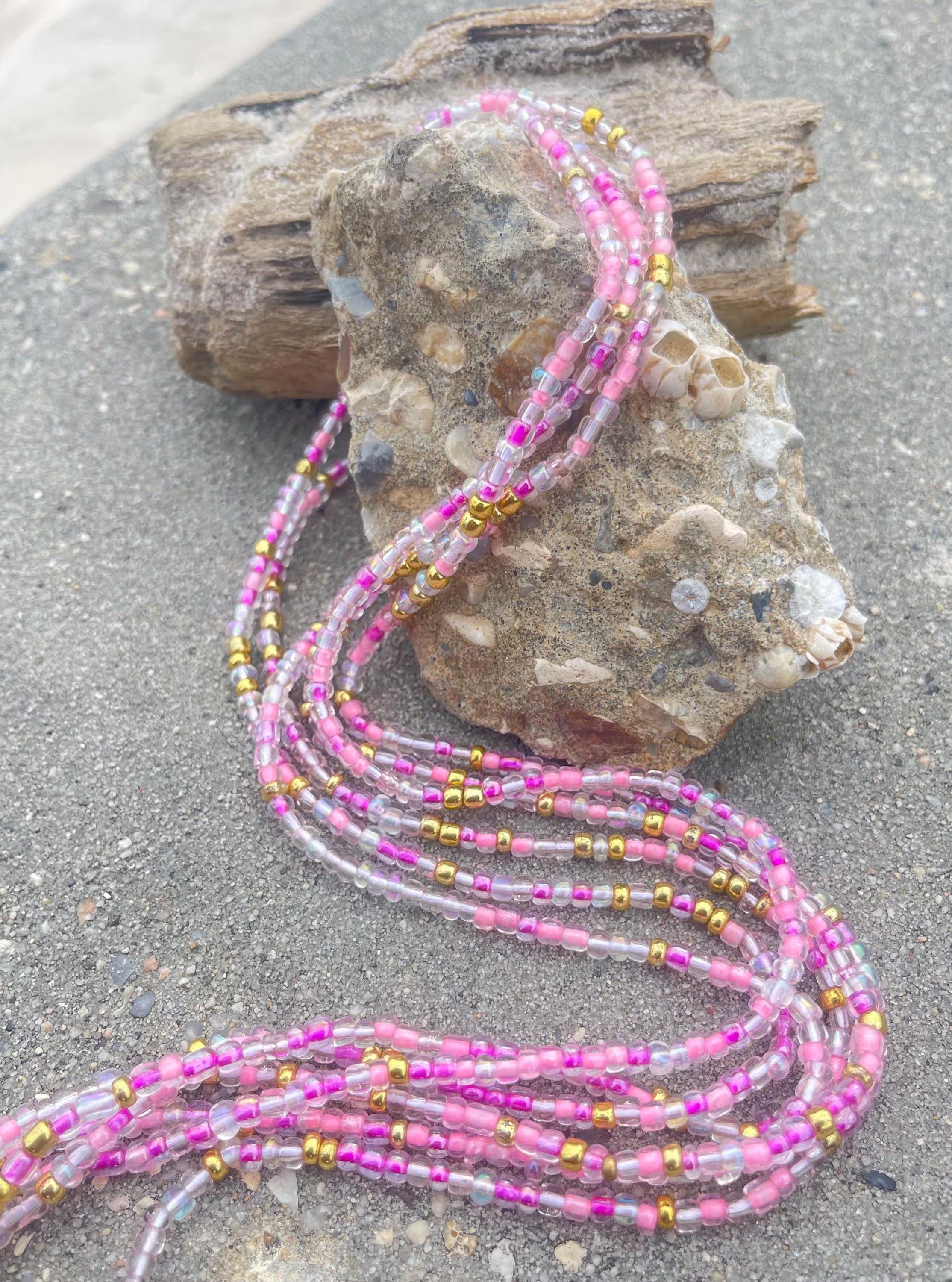 Pink Bubble Gum Crystal Waist Beads